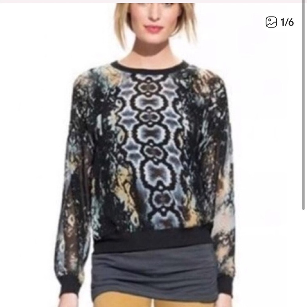 CAbi Semi-Sheer Python Print Top - Black, Gray & Beige